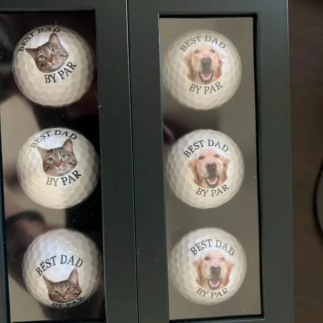 Cat and dog photo golf balls in two gift boxes