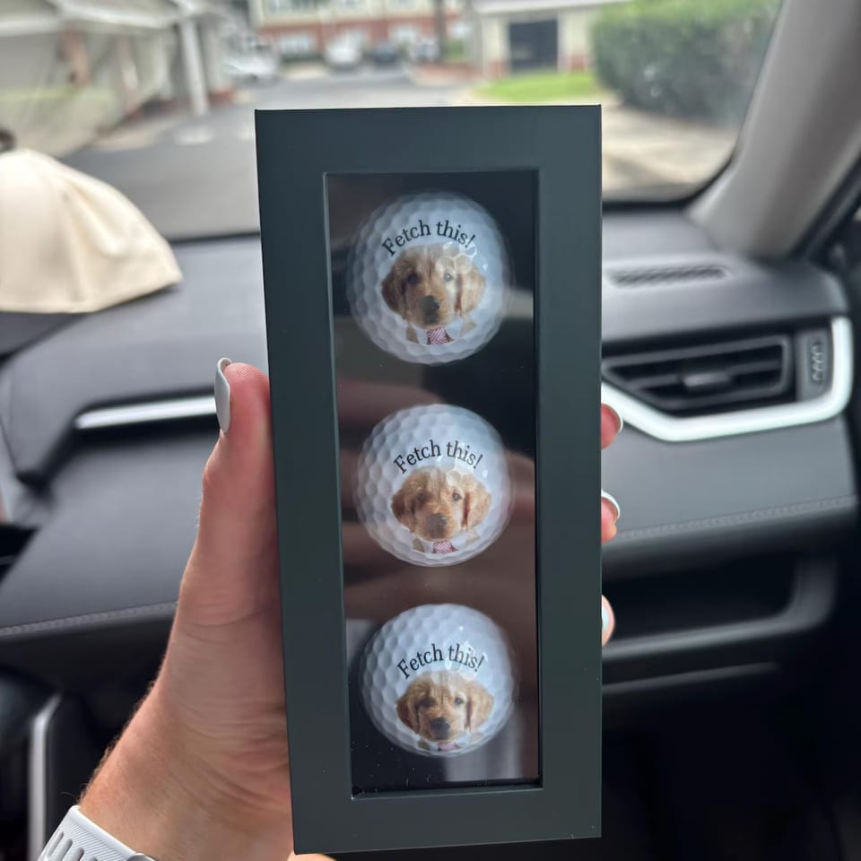 Fetch this! golf balls printed with a puppy, in the gift box